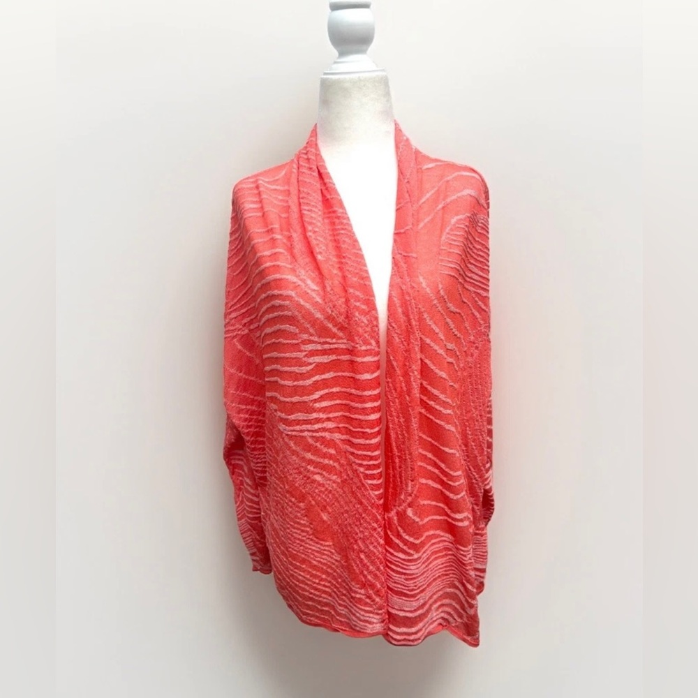 Lafayette 148 New York Cardigan Sweater Women M Orange Open Textured Knit Beach